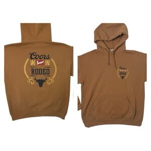 Coors Banquet Rodeo Mineral Wash Front-Back Print Pull-Over Hoodie Brown Large